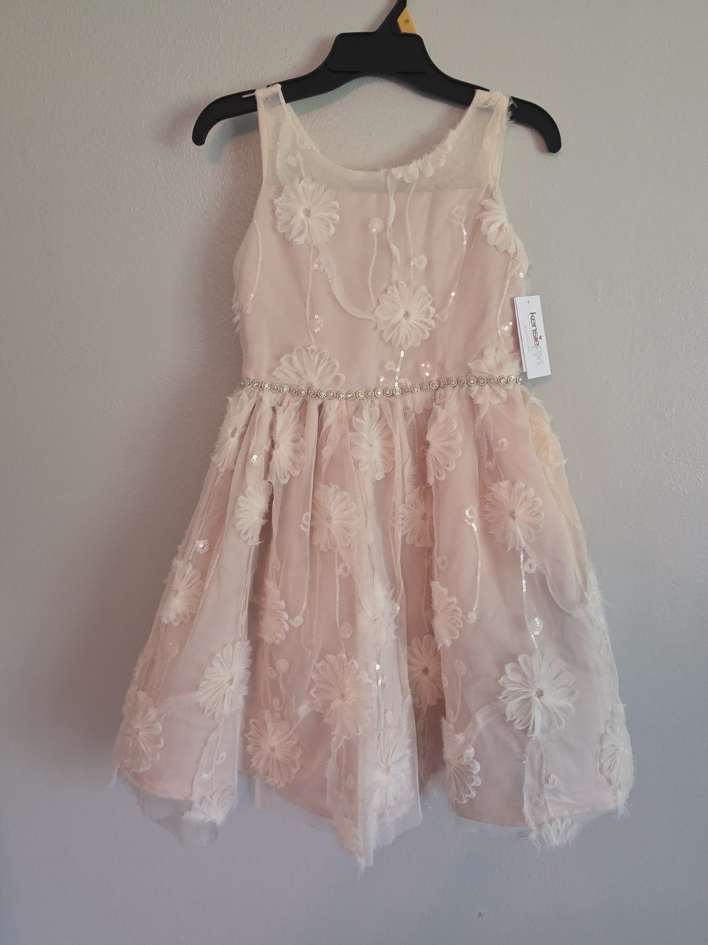 Kensie Girl Pale Pink Floral Tulle Party Dress with Sparkle Waist